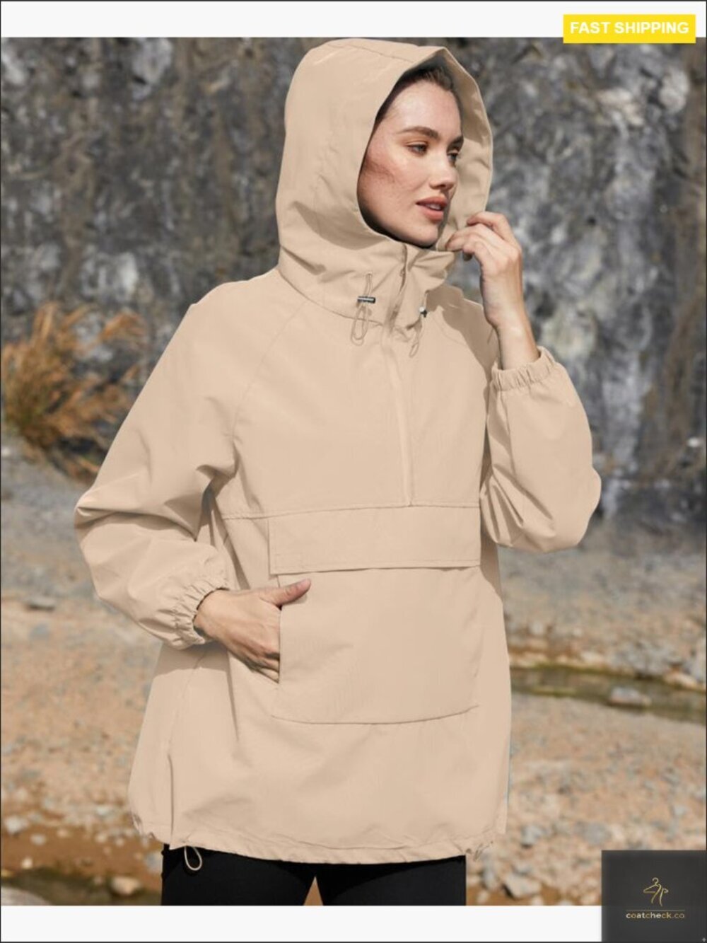 Lightweight Packable Waterproof Rain Jacket Hooded Windbreaker Outdoor Hiking - Picture 5 of 7